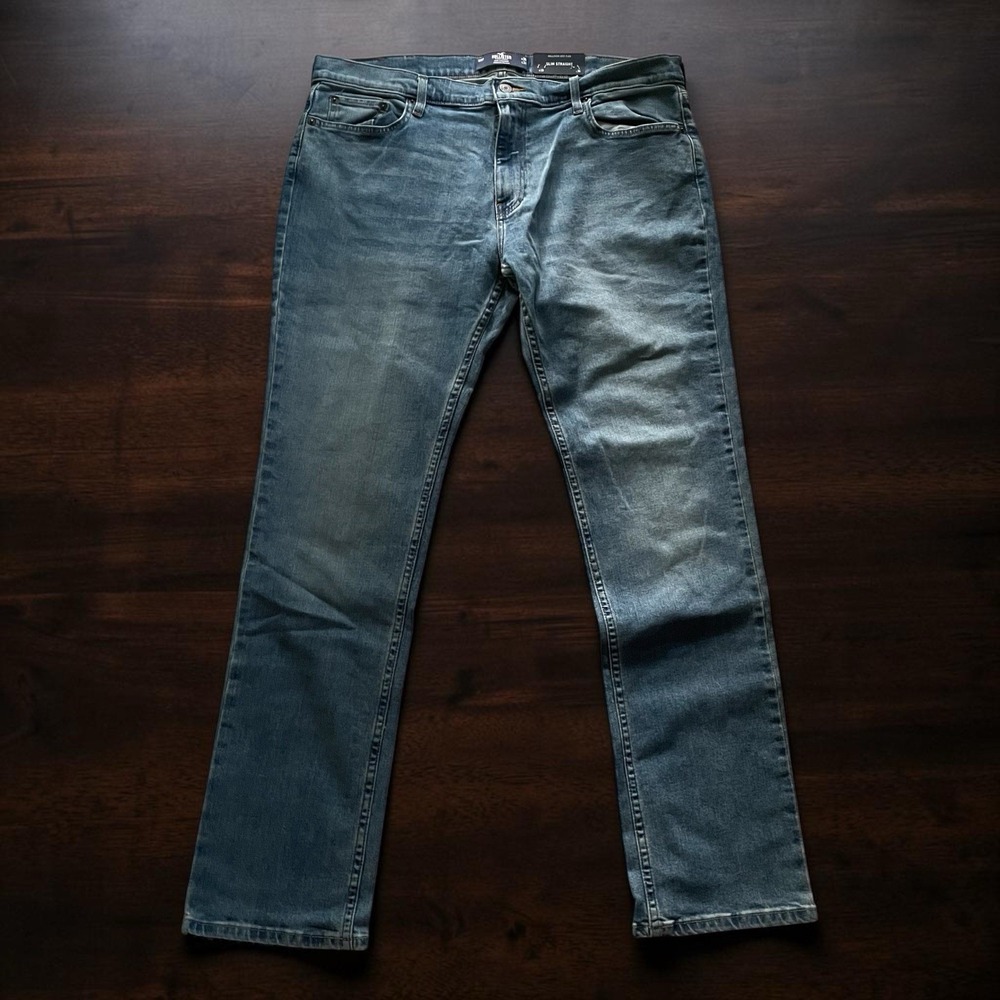 Hollister Jeans Mens 38x34 Blue Slim Straight Epic Flex Denim Jeans